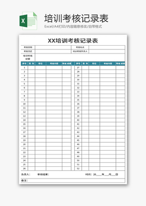 培训考核记录表Excel模板