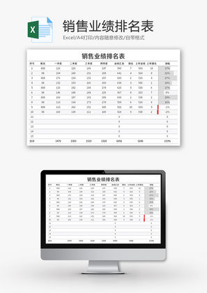 销售业绩排名表Excel模板