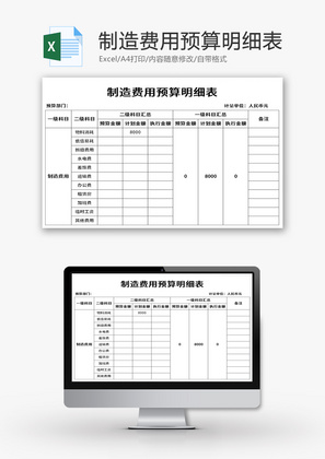 制造费用预算明细表Excel模板