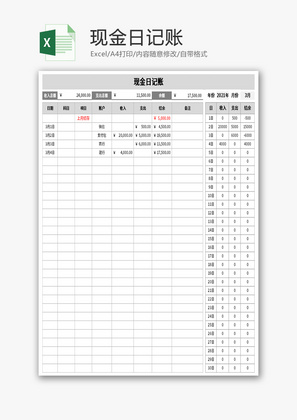 现金日记账Excel模板