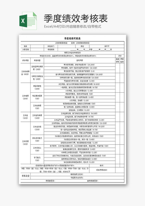 季度绩效考核表Excel模板