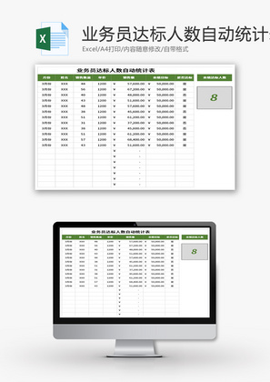 业务员达标人数自动统计表Excel模板