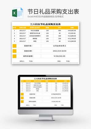 节日礼品采购支出表Excel模板