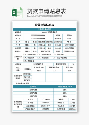 贷款申请贴息表Excel模板