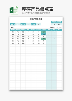 库存产品盘点表Excel模板
