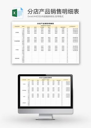 分店产品销售明细表Excel模板