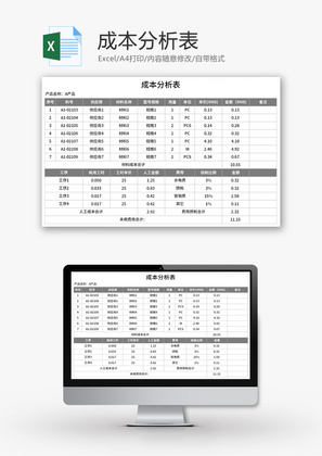 成本分析表Excel模板