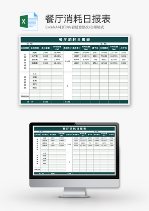 餐厅消耗日报表Excel模板