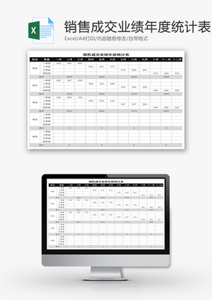 销售成交业绩年度统计表Excel模板