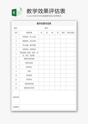教学效果评估表Excel模板