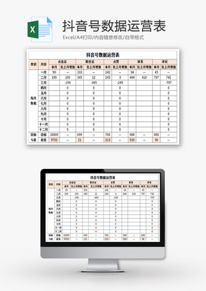 抖音号数据运营表Excel模板