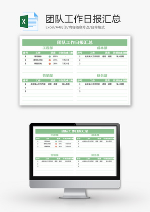 团队工作日报汇总Excel模板