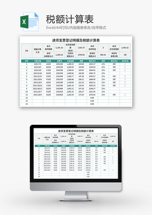 进项发票登记明细税额计算表Excel模板