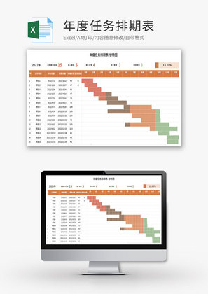 年度任务排期表-甘特图Excel模板