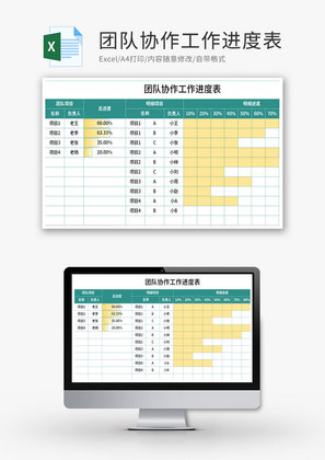 团队协作工作进度表Excel模板