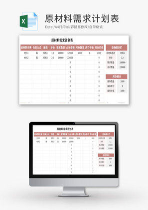 原材料需求计划表Excel模板