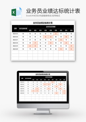 业务员业绩达标统计表Excel模板