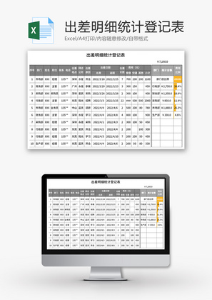 出差明细统计登记表Excel模板