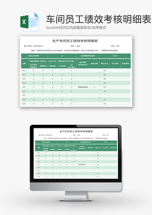 生产车间员工绩效考核明细表Excel模板