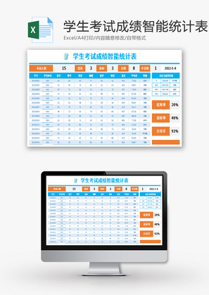 学生考试成绩智能统计表Excel模板