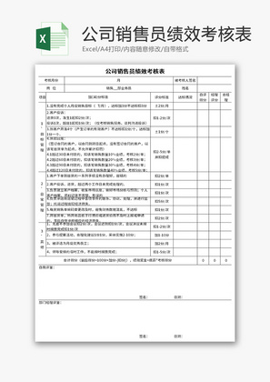 公司销售员绩效考核表Excel模板