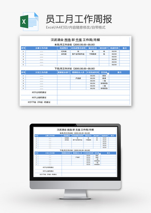 员工工作周月报Excel模板