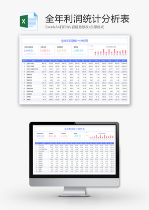 全年利润统计分析表Excel模板