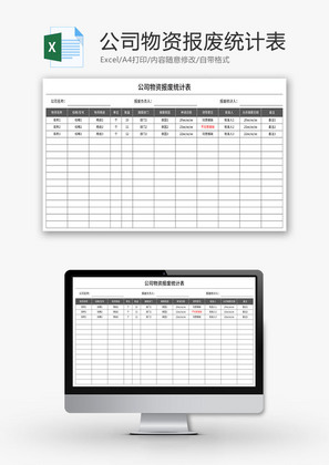 公司物资报废统计表Excel模板