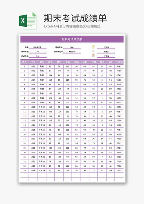 期末考试成绩单Excel模板