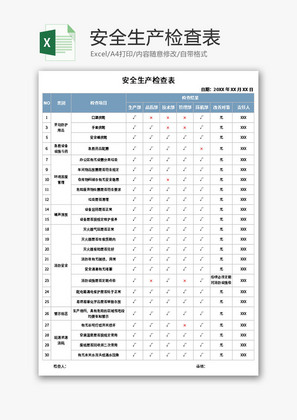 安全生产检查表Excel模板