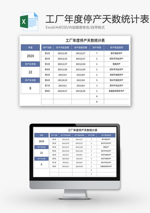 工厂年度停产天数统计表Excel模板