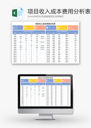 项目收入成本费用分析表Excel模板