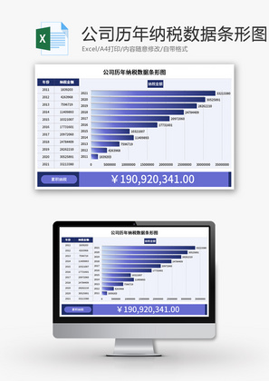 公司历年纳税数据条形图Excel模板