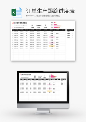 订单生产跟踪进度表Excel模板