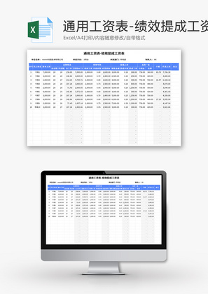 绩效提成工资表Excel模板