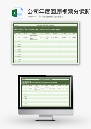 公司年度回顾视频分镜脚本Excel模板