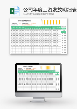公司年度工资发放明细表Excel模板