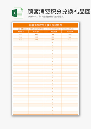 顾客消费积分兑换礼品回馈表Excel模板