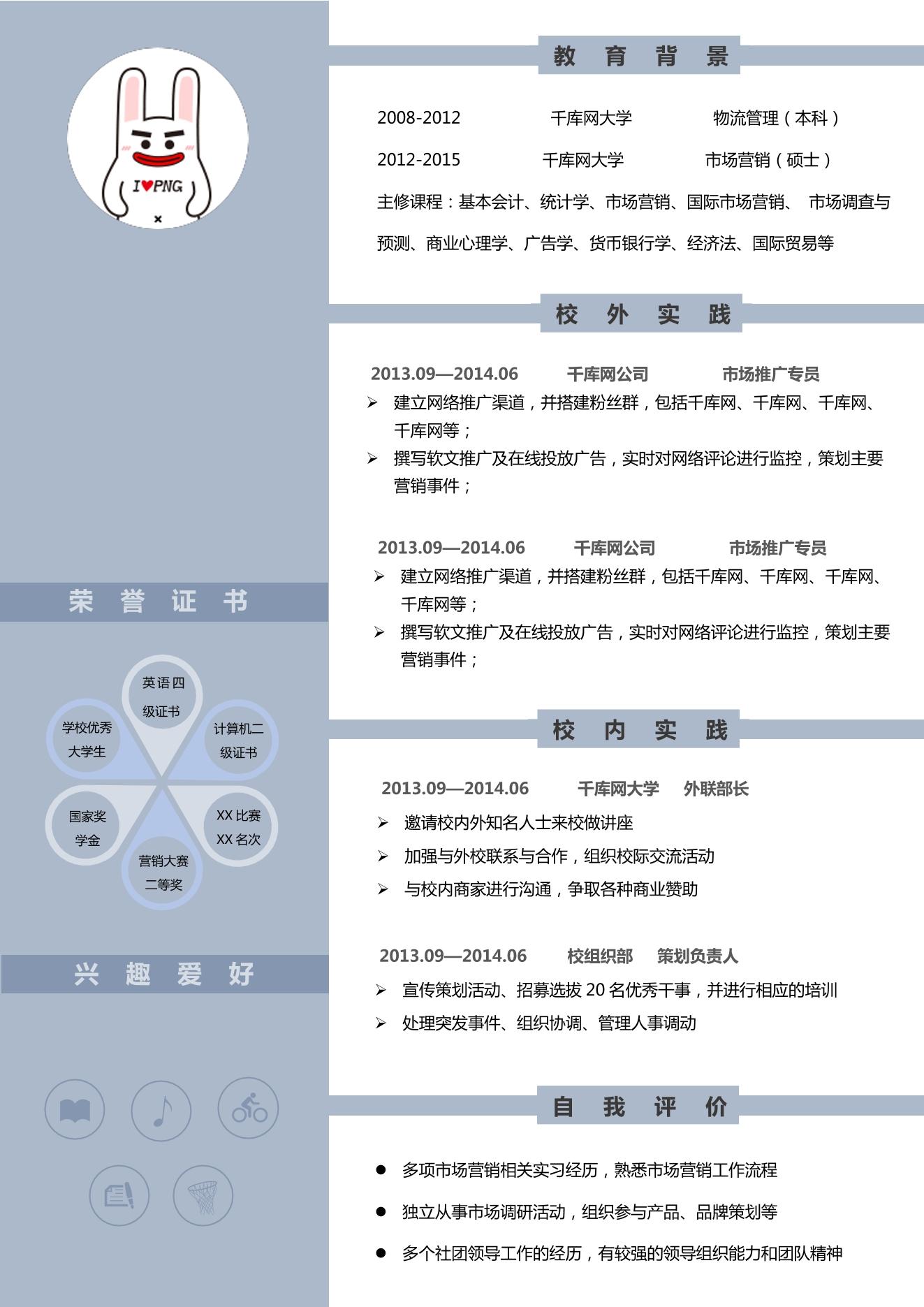 icon蓝色边简历社会求职简历模板图片