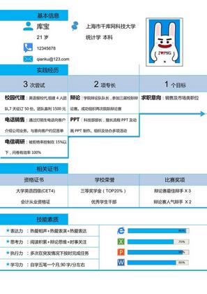 蓝色表格简历创意简历模板