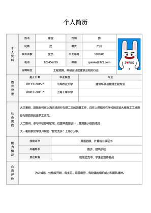 简约工程预算科研设计或建筑业相关行业简历