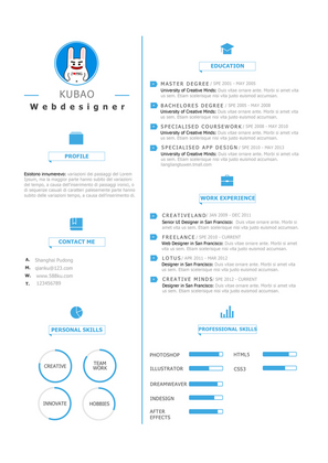 蓝色简约时尚英文网页设计师求职简历
