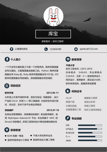黑色沉稳大气创意软件开发工程师求职简历