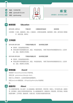 绿色简约技术研发工程师软件开发工程师简历