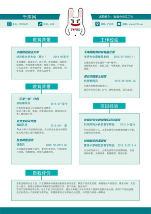 表格数据分析实习生通用简历