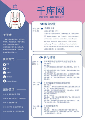 简约卡通编辑部实习生简历Word模板