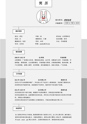 灰色简洁风销售经理岗位word简历