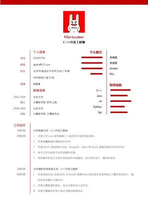 红白色简约风开发工程师岗位word模板