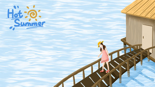 海景房海报模板_夏季海岛上的小女孩海报