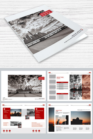 红色现代企业画册模板设计画册封面画册